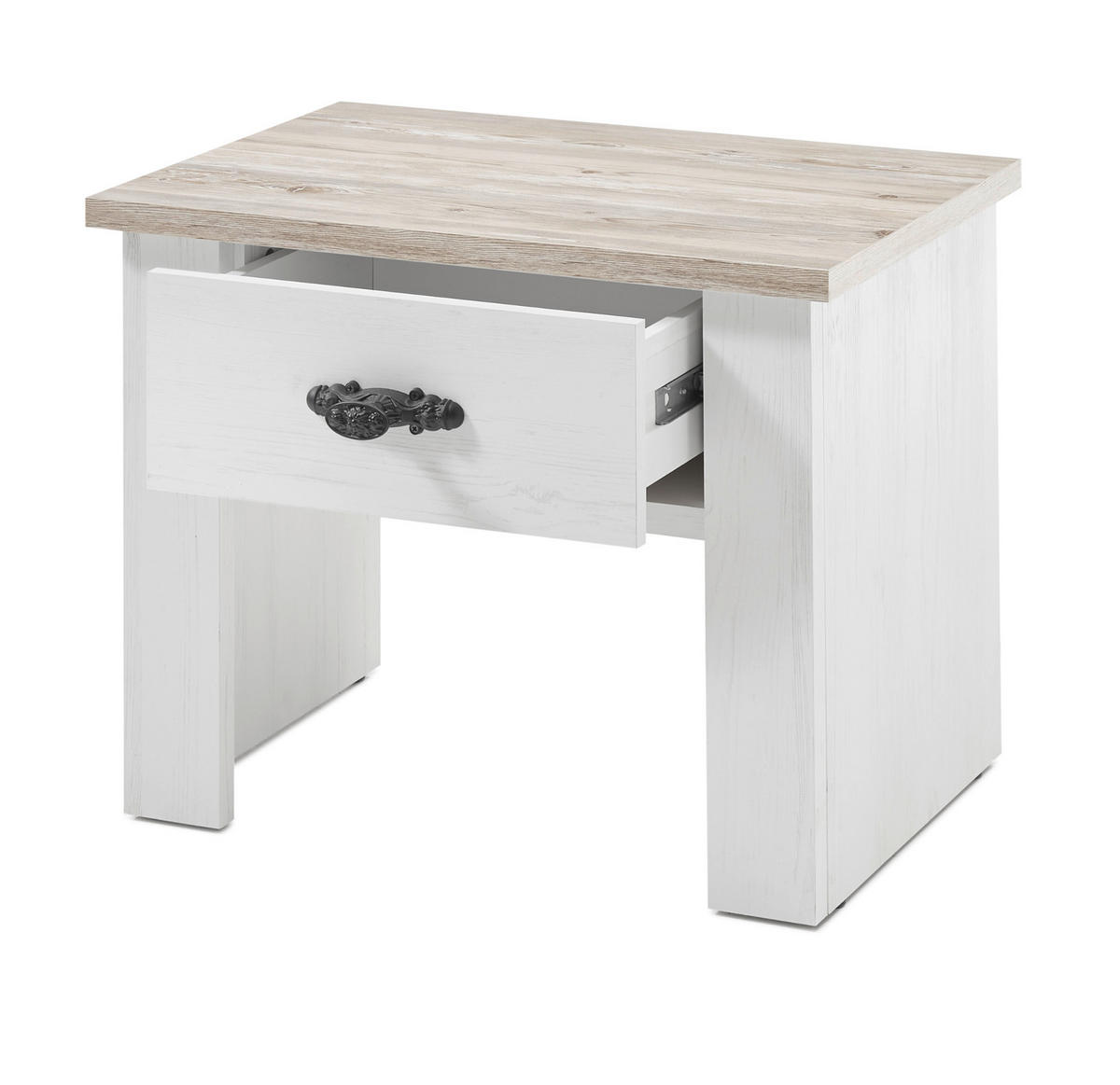 NACHTTISCH Pinie weiß, Oslo Pinie Landhaus, Nachtkommode, 58 x 45 cm - Weiß/Pinienfarben, Holzwerkstoff/Metall (40/86/58cm) - Furn.Design