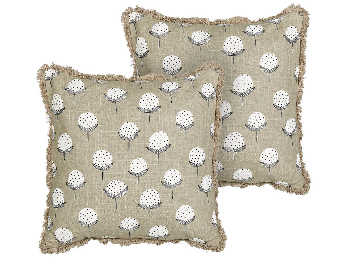 DEKOKISSEN 2er-Set Beige 45/45 cm Choisya - Beige/Weiß, Textil (45/45cm) - Beliani