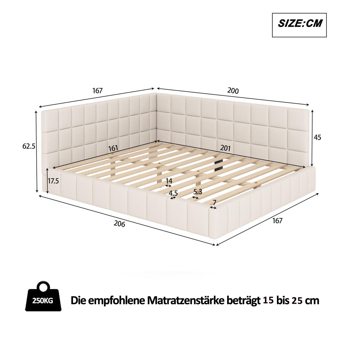 POLSTERBETT 160/200 cm Beige aus Stoff mit Lattenrost - Beige, Textil (160/200cm) - OKMYHOME