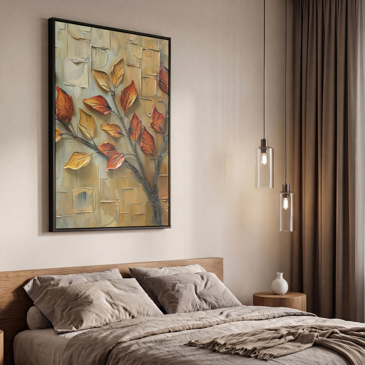 LEINWAND Bilder mit Rahmen - Baum - Abstrakt - Natur - Kunst - 60x90 - Goldfarben, Textil (60/90cm) - MuchoWow