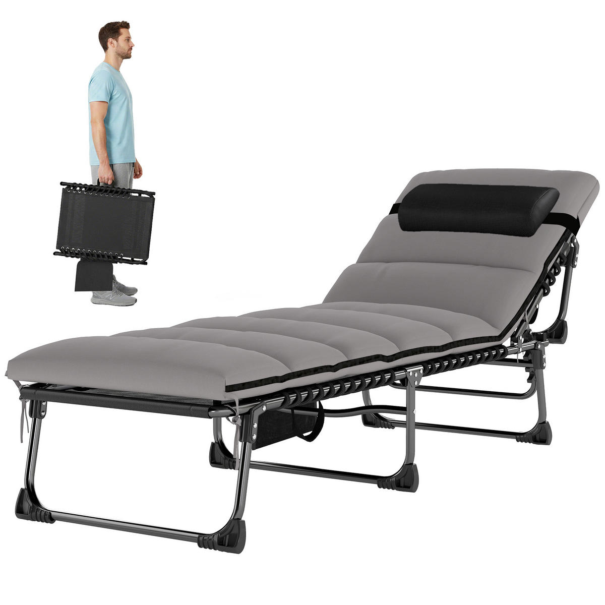 SONNENLIEGE DE-07709 klappbar mit 5-fach verstellbarer Rückenlehne - Hellgrau, Metall (57/38/200cm) - ComfortXL