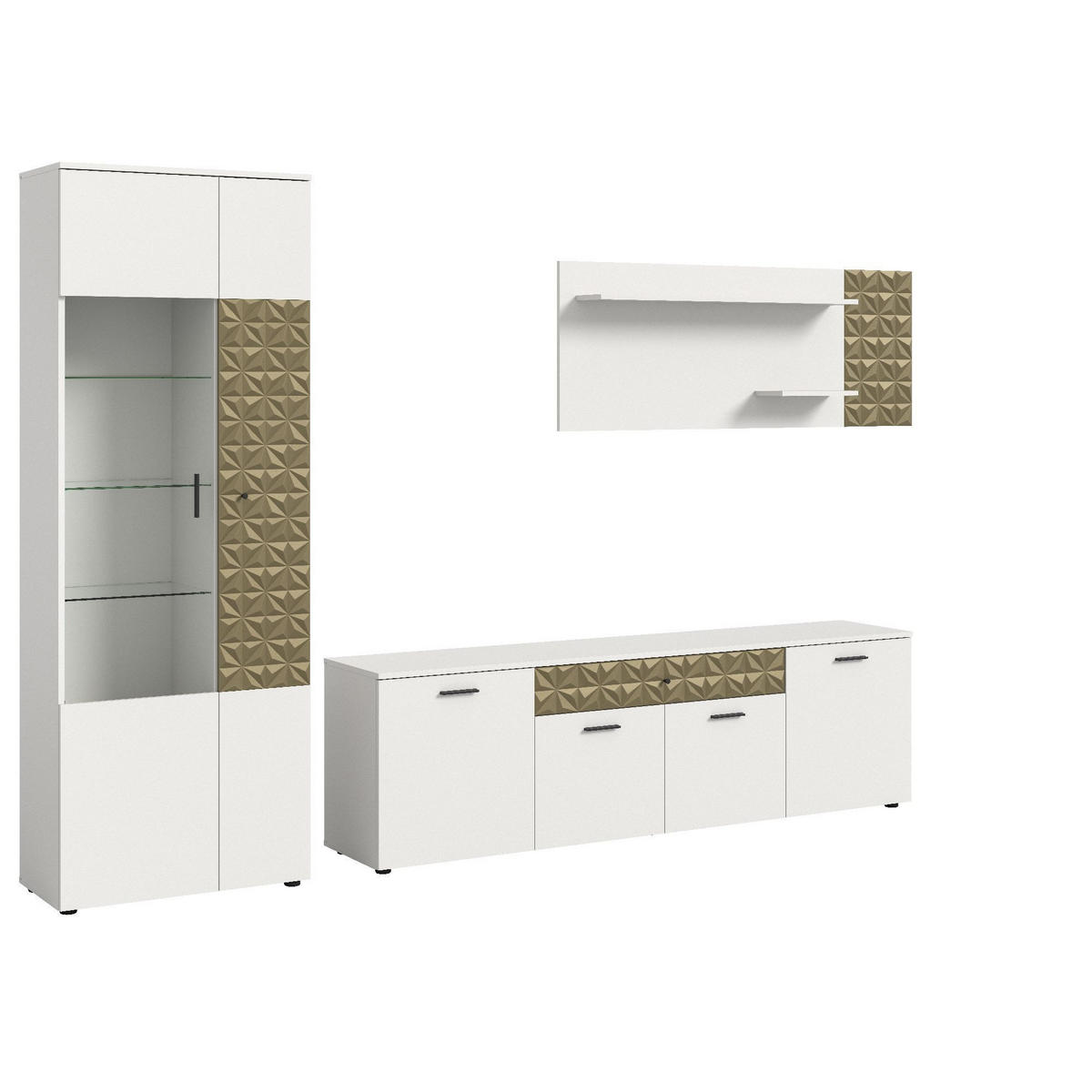 WOHNWAND Prisma 37/305/195 cm - Weiß, Holzwerkstoff (305/195/37cm) - Xonox