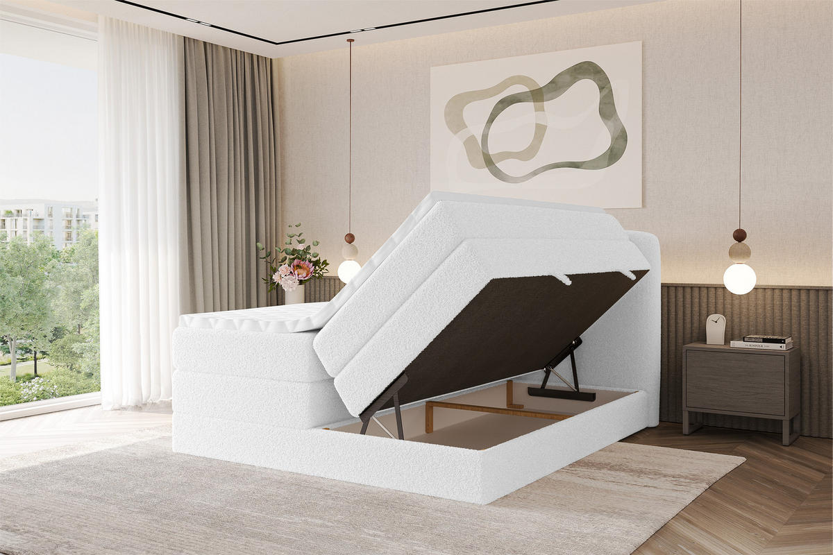 BOXBETT mit Matratze H3|H4 - NINA KING - 160x200 cm - Weiß - Weiß, Holzwerkstoff (160/200cm) - ALTDECOR