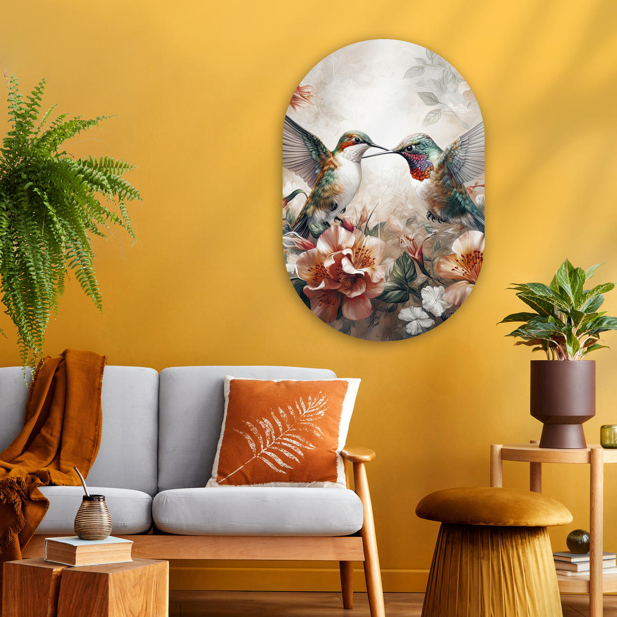WANDBILD Kolibri - Vögel - Blumen - Natur 60x90 cm - Altrosa, Kunststoff (60/90cm) - MuchoWow
