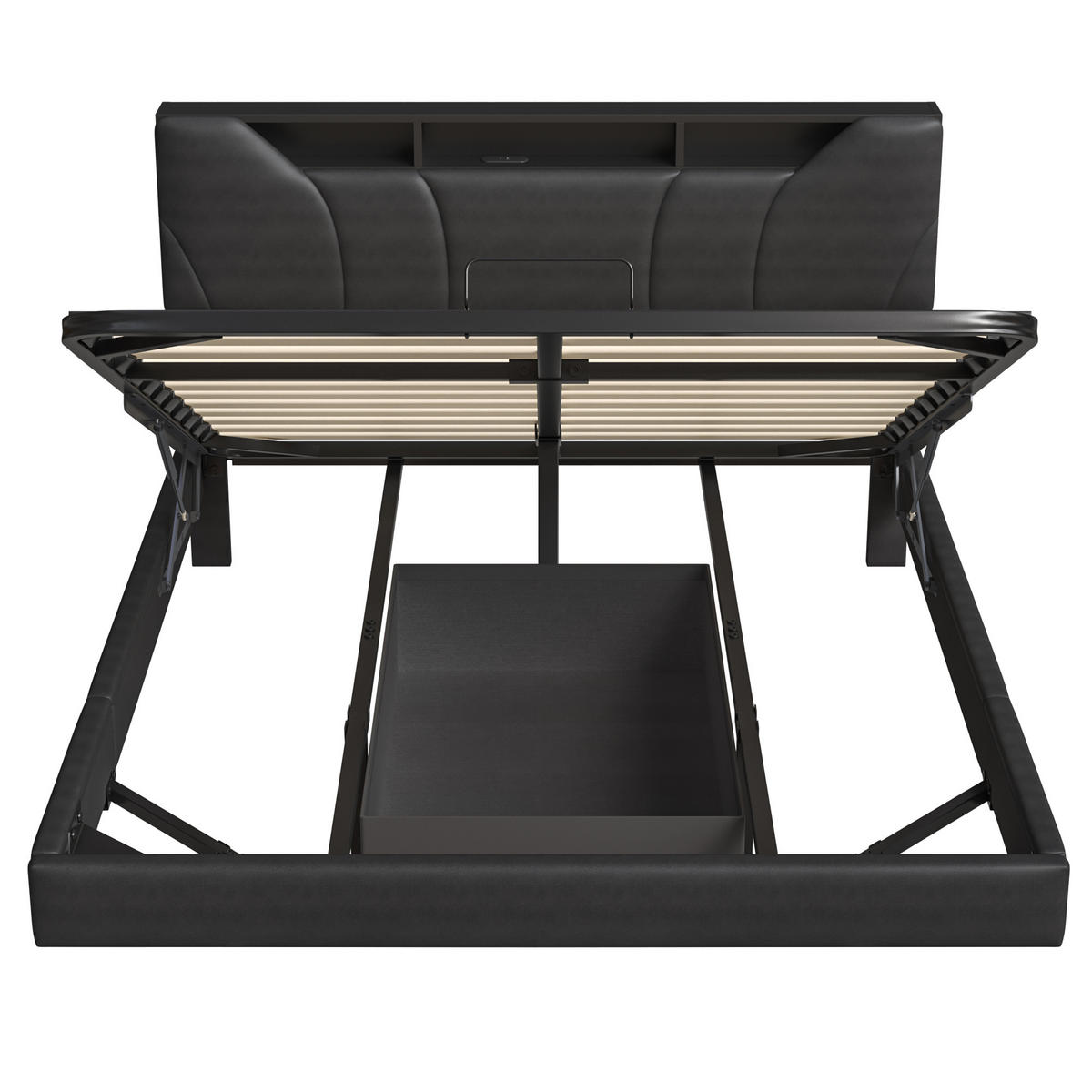 POLSTERBETT 140x200 cm LED USB schwebend Lattenrost schwarz - Schwarz, Holz (140/200cm) - LEBENLANG