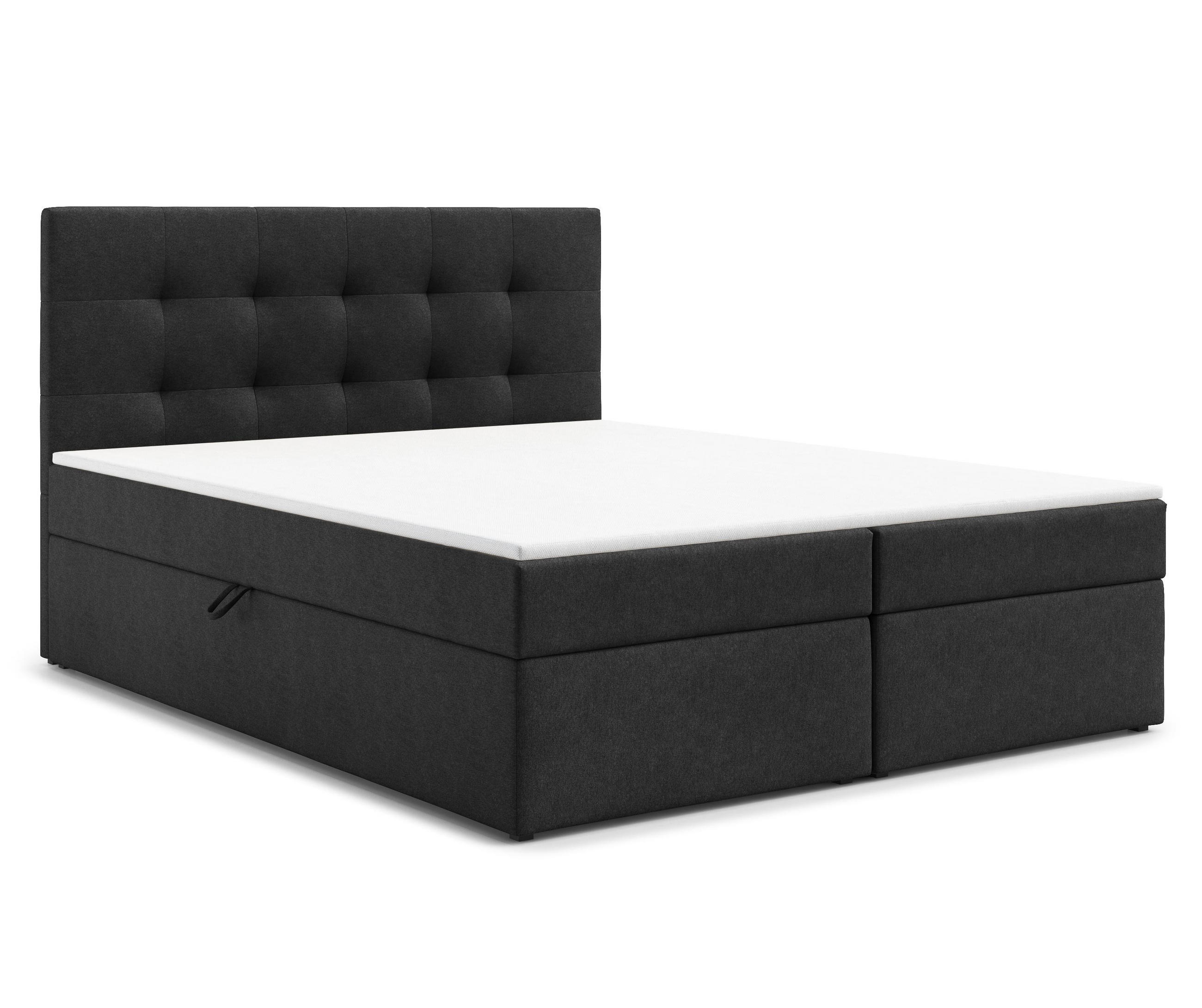 BOXBETT GALATA 160x200 cm mit Bettkasten und Matratze - Schwarz + TOPPER - Schwarz, Holz/Holzwerkstoff (160/200cm) - AX Living