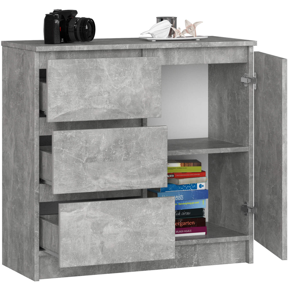 KOMMODE Steingrau 35x80x77 cm - Grau, Holzwerkstoff (80/77/35cm) - Akord