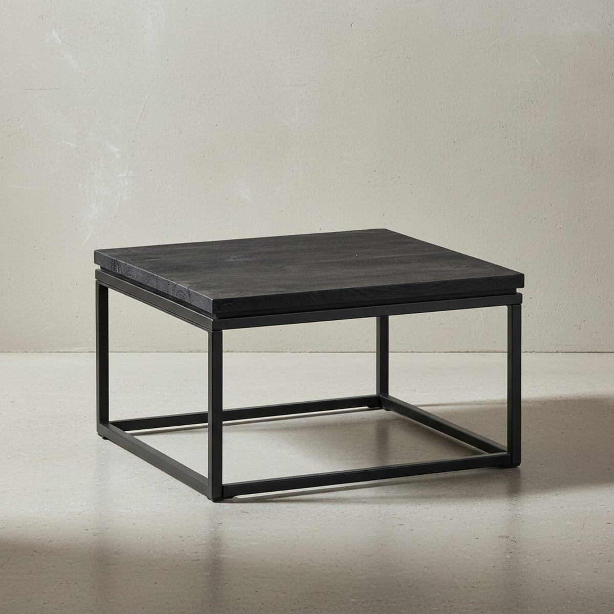 COUCHTISCH aus Mango Massivholz und Metall, Quadratisch, Natürliche Holzmaserung, Schwarz 60 x 60 x 35 cm - Schwarz, Holz/Metall (60/60/35cm) - KADIMA DESIGN