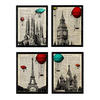POSTER Set mit 4 Enzyklopädie Jahrgang London, Barcelona, Moskothek, Paris A4 Rahmenlos - Klar, Papier (29.7/3cm) - Nacnic