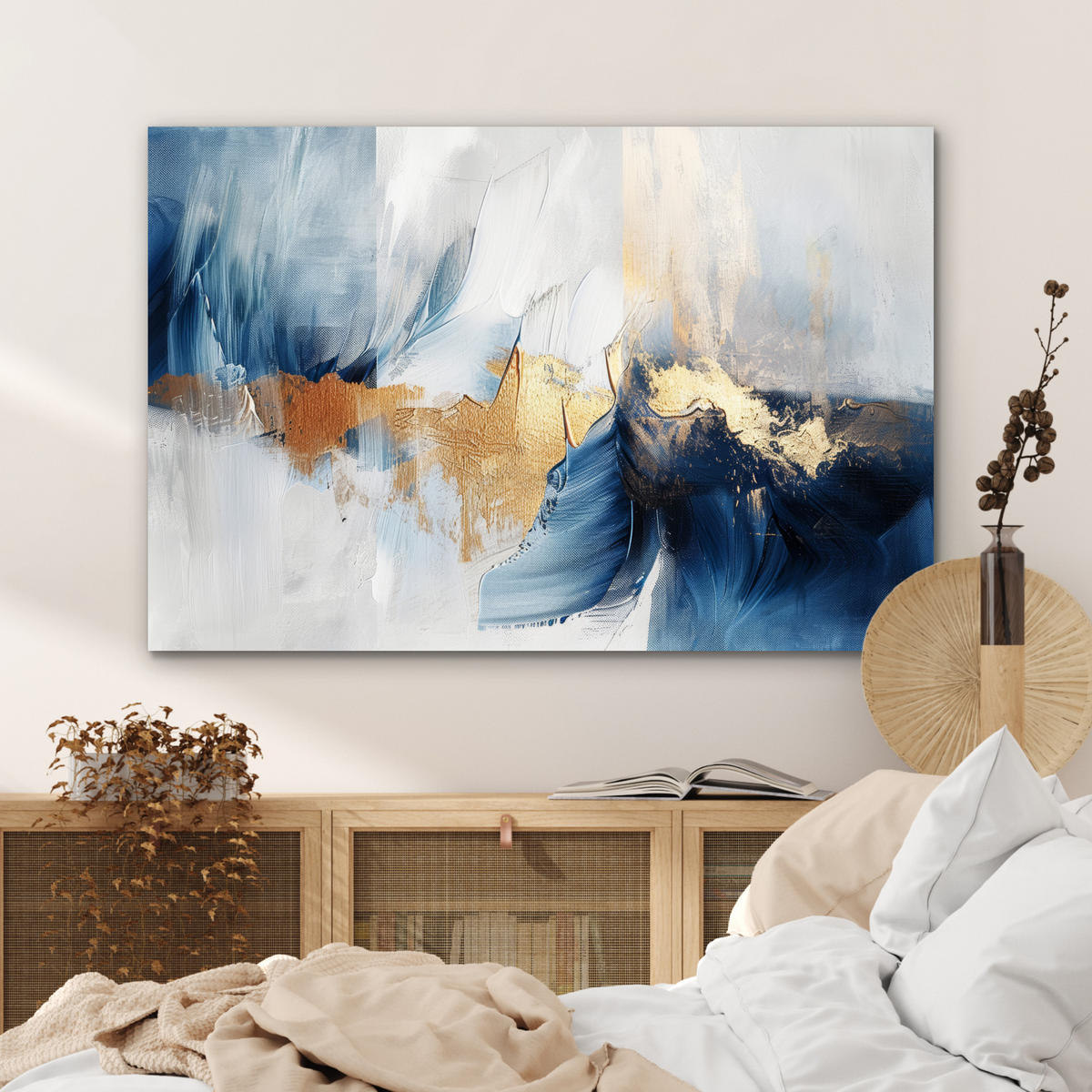 METALLBILD Gold - Blau - Aquarell - Kunst - Modern 120x80 cm - Hellblau, Metall (120/80cm) - MuchoWow