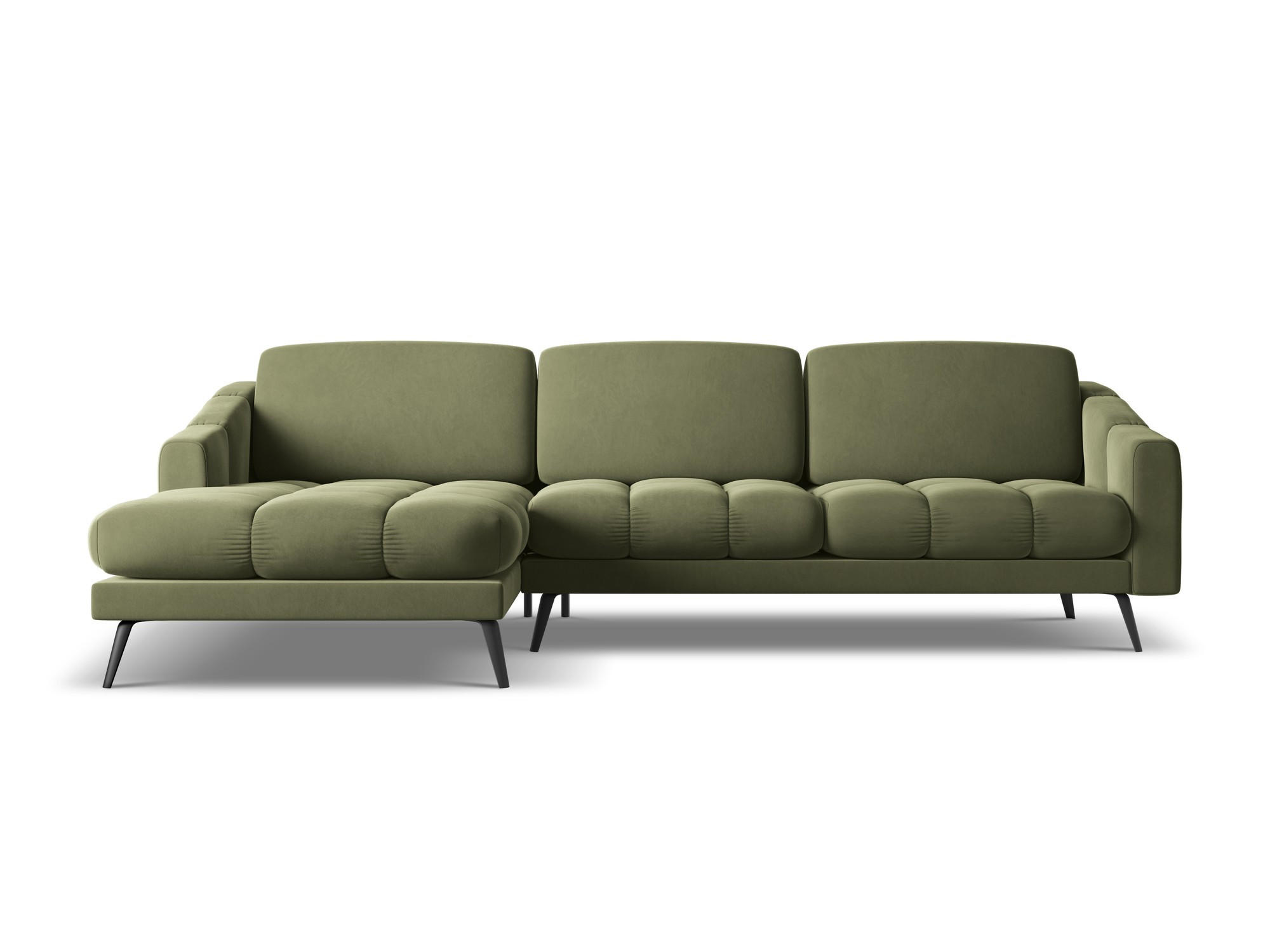 ECKSOFA Links Samt Stoff Grün - Schwarz/Olivgrün, Textil/Metall (160/264cm) - Makamii