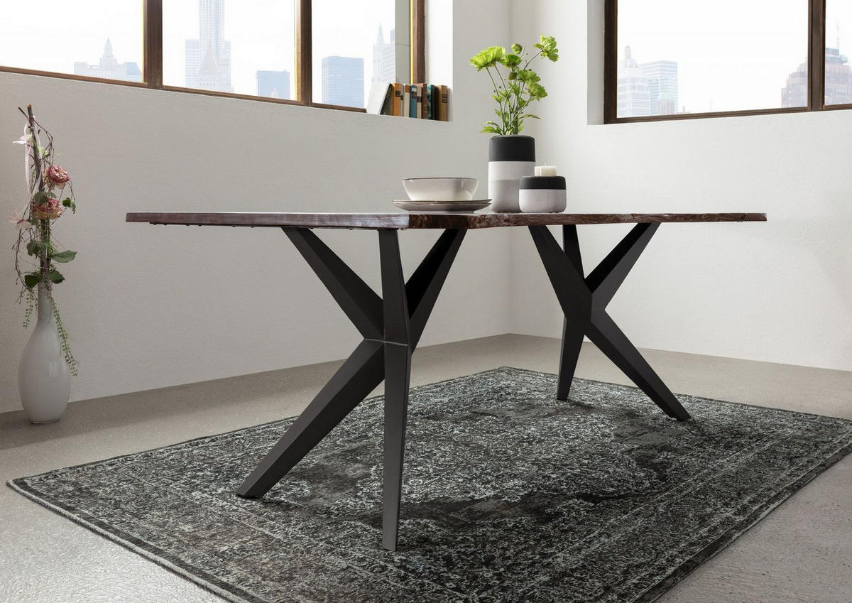 BAUMTISCH Akazie 140x90x76 grau lackiert Beine anthrazit matt FREEFORM 4 #19 - Grau, Holz (90/140/76cm) - Massivmoebel24