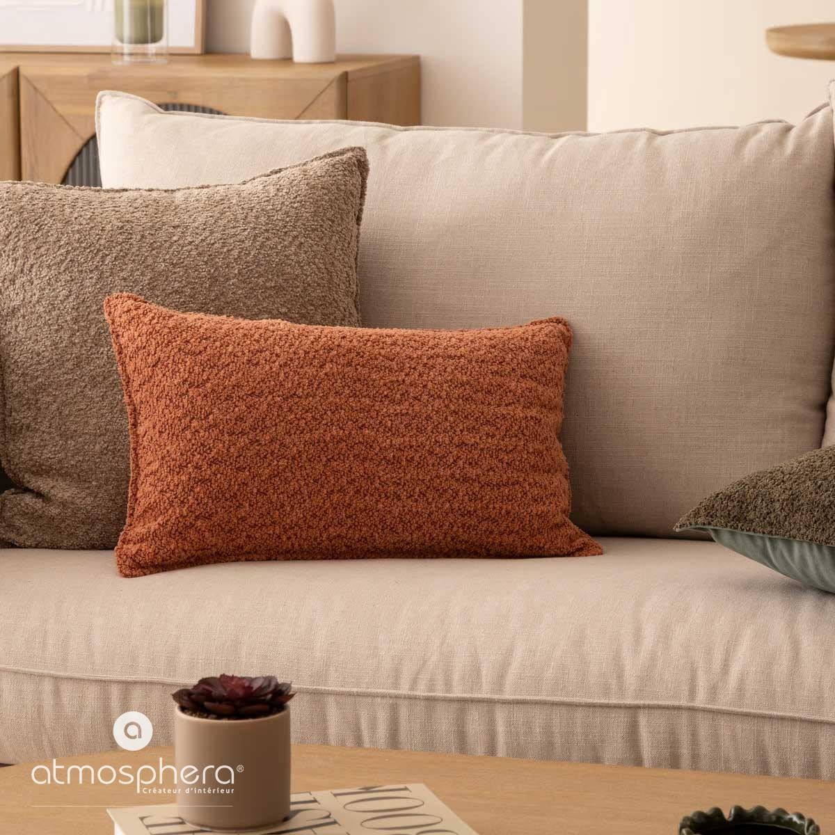 DEKOKISSEN Bouclé Soana 30/50 cm - Terra cotta, Textil (50cm) - Atmosphera Createur d´interieur