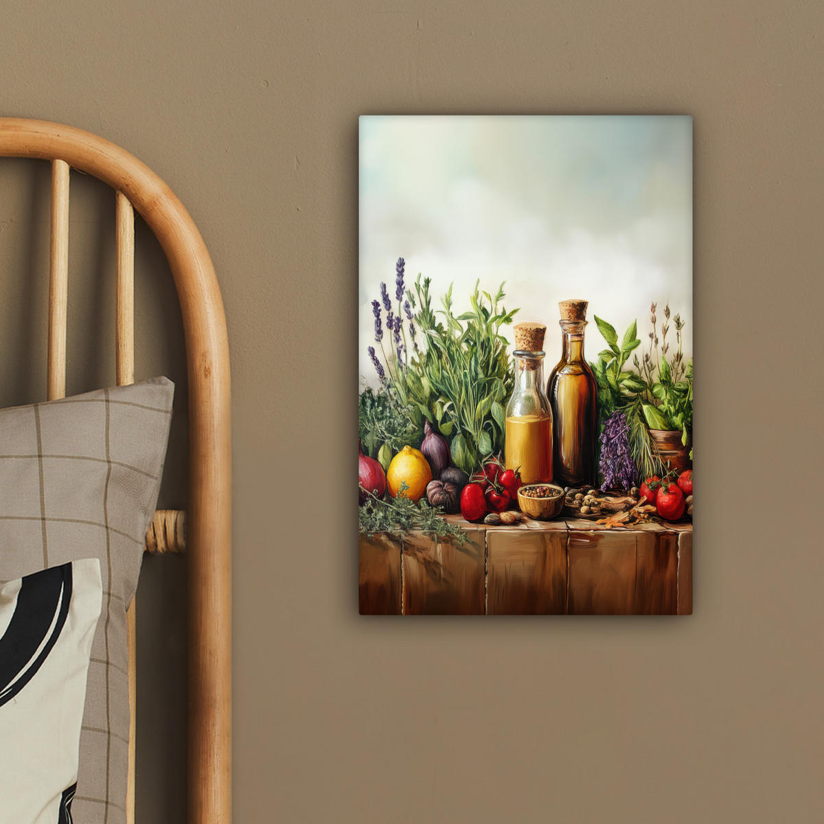 LEINWANDBILD Stilleben - Kräuter - Gewürze - Früchte - Farbenfroh 20x30 cm - Grün, Textil (20/30cm) - MuchoWow
