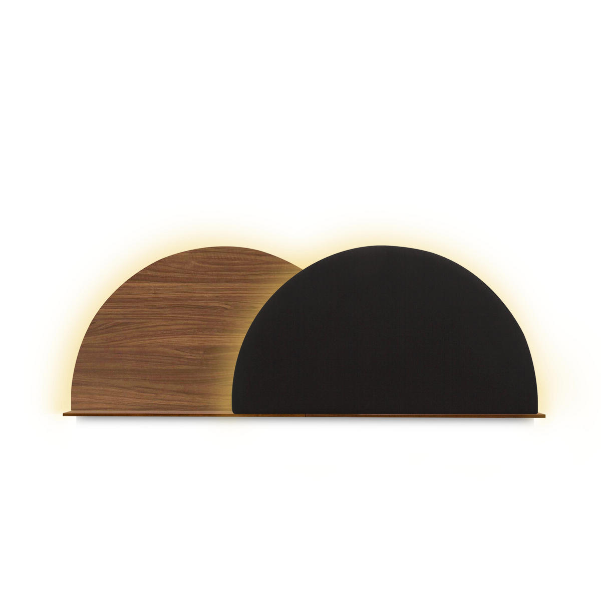 KOPFTEIL Alba mit Licht 160cm - Walnussfarben/Schwarz, Holz/Textil (160/60/14cm) - Woodendot