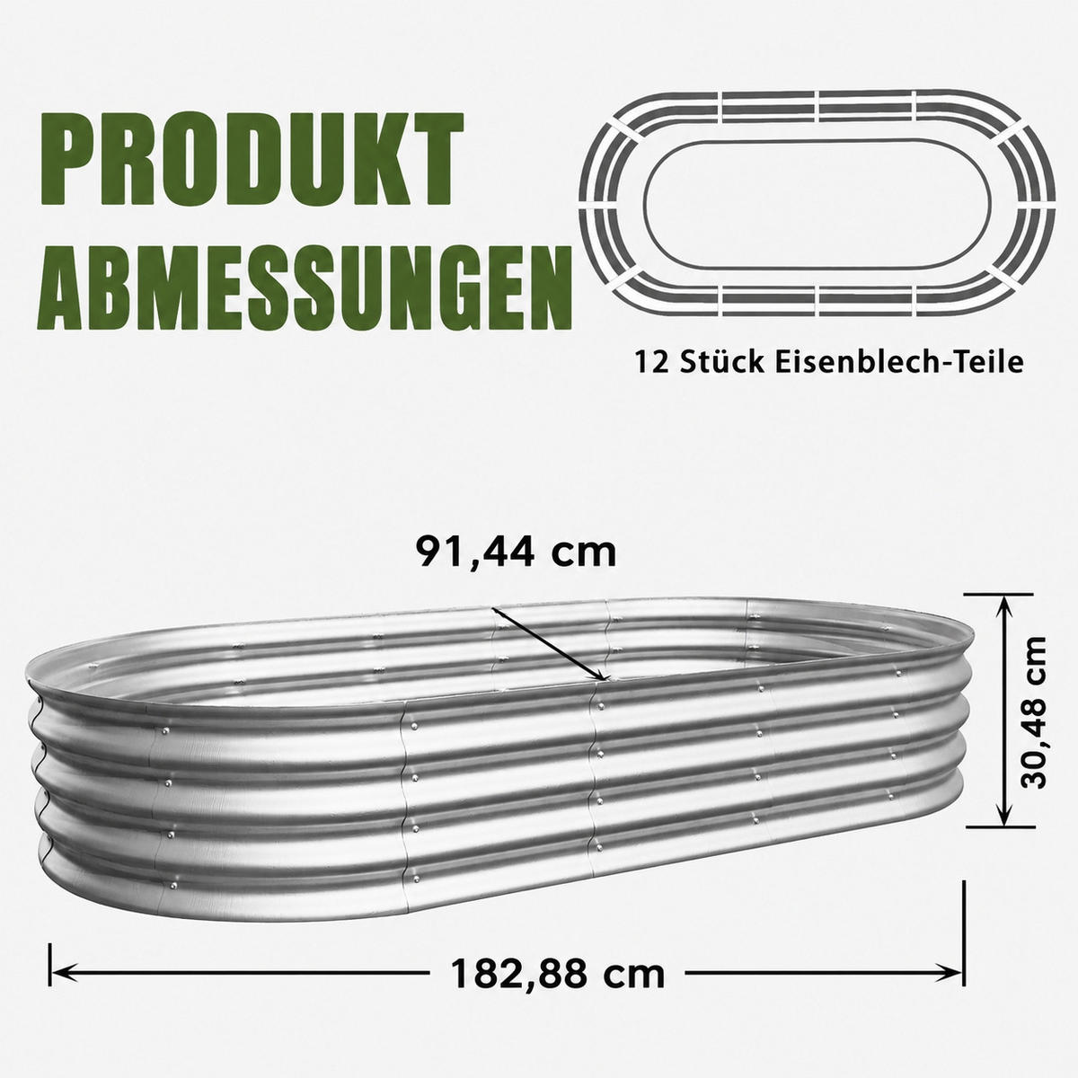 HOCHBEET 182.88/91.44/30.48 cm Silber Metall (2 Stück) - Silberfarben, Metall (91.5/30.5/182.9cm) - Oxeza
