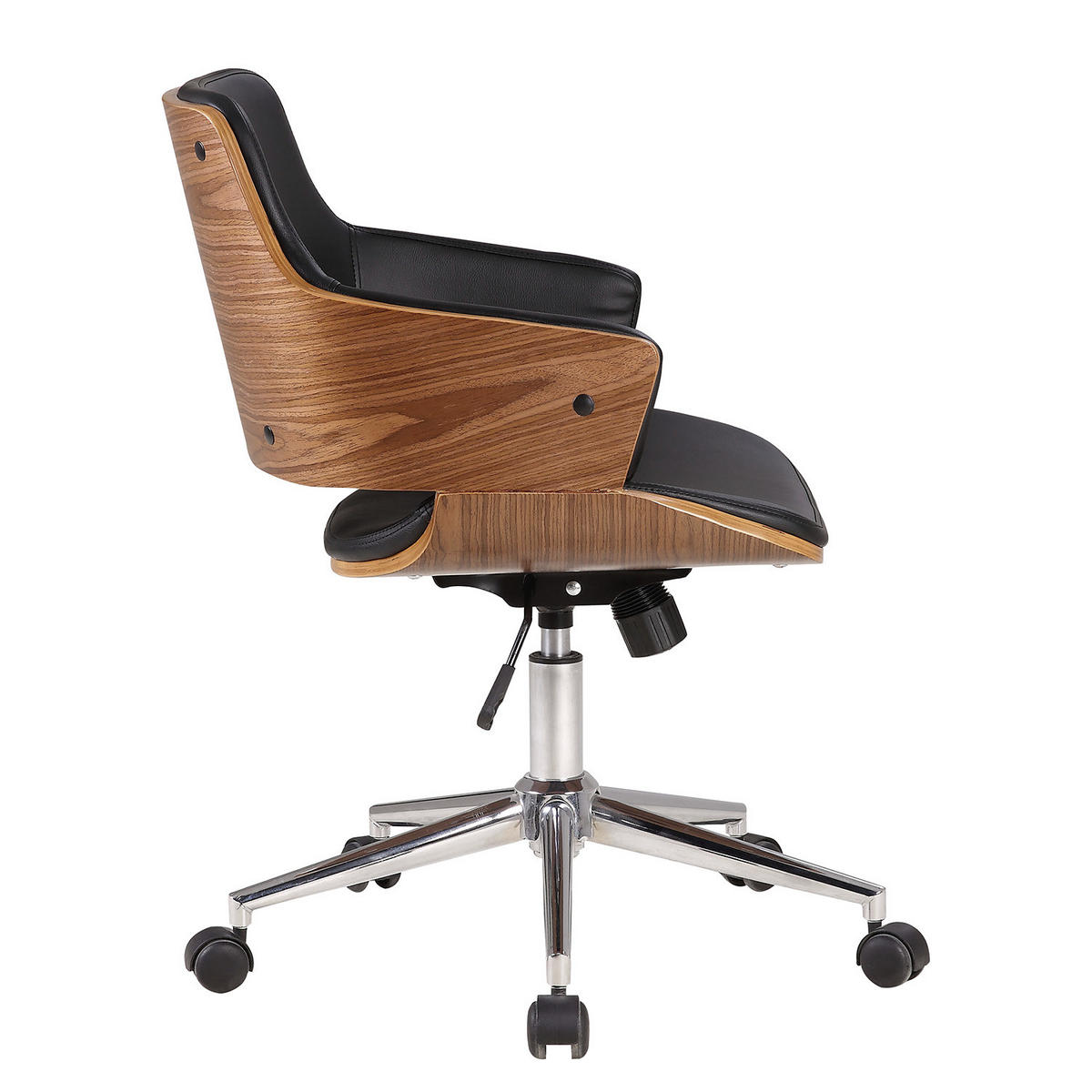 BÜRODREHSTUHL - Kunstleder / Stahl, Schwarz / Chrom - Schwarz/Braun, Kunststoff (54/82/74cm) - home24