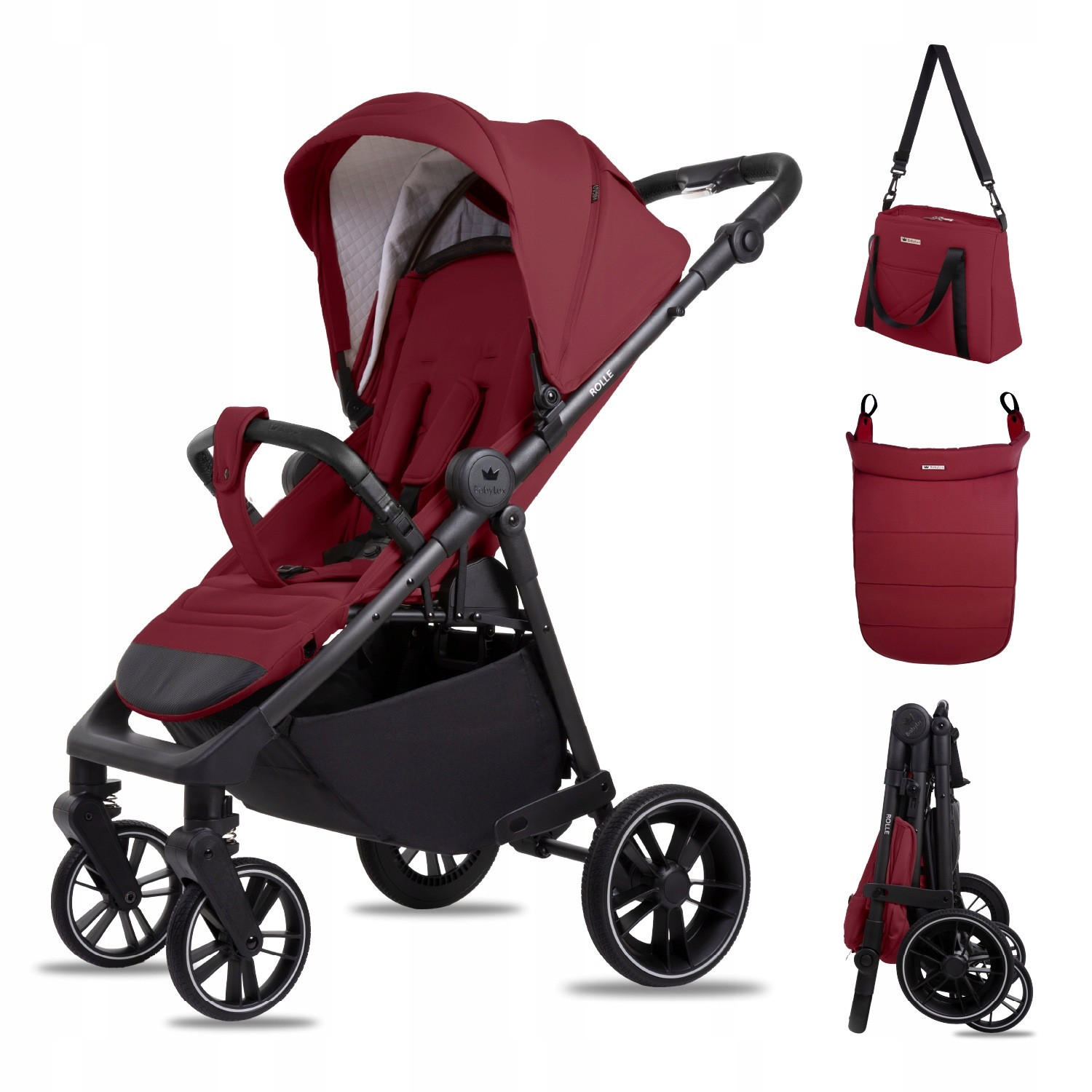 BUGGY Rolle, Klein und Leicht, Teleskopische Führung, Kompakt Faltbar, Wickeltasche, Reisetasche - Rot/Schwarz, Textil/Metall (58/99cm) - BabyLux