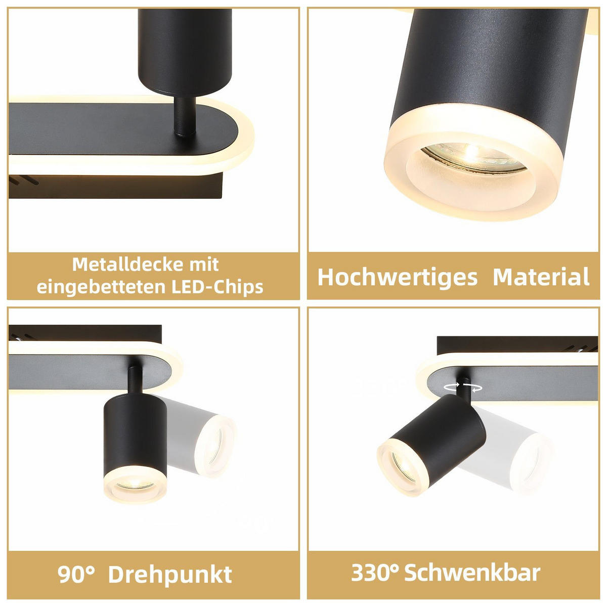 LED-DECKENLEUCHTE Lichtelf 2-flammig 33/6/9 cm - Schwarz, Kunststoff (33/6/9cm) - Nettlife
