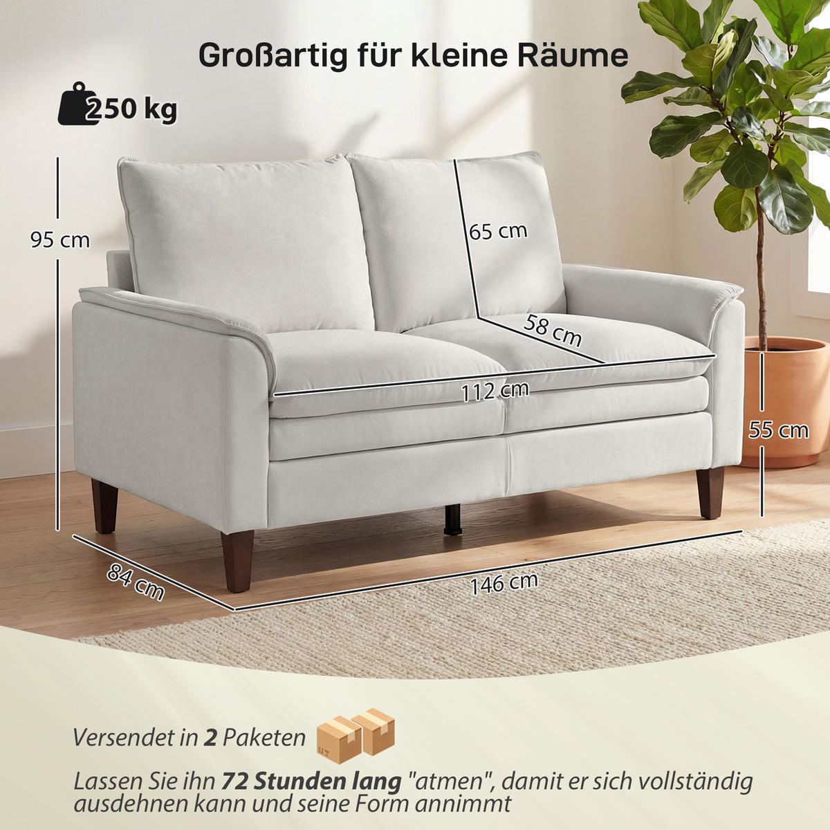 SOFA 2-Sitzer aus Chenille Cremeweiß - Creme, Textil (84/95/146cm) - HOMCOM