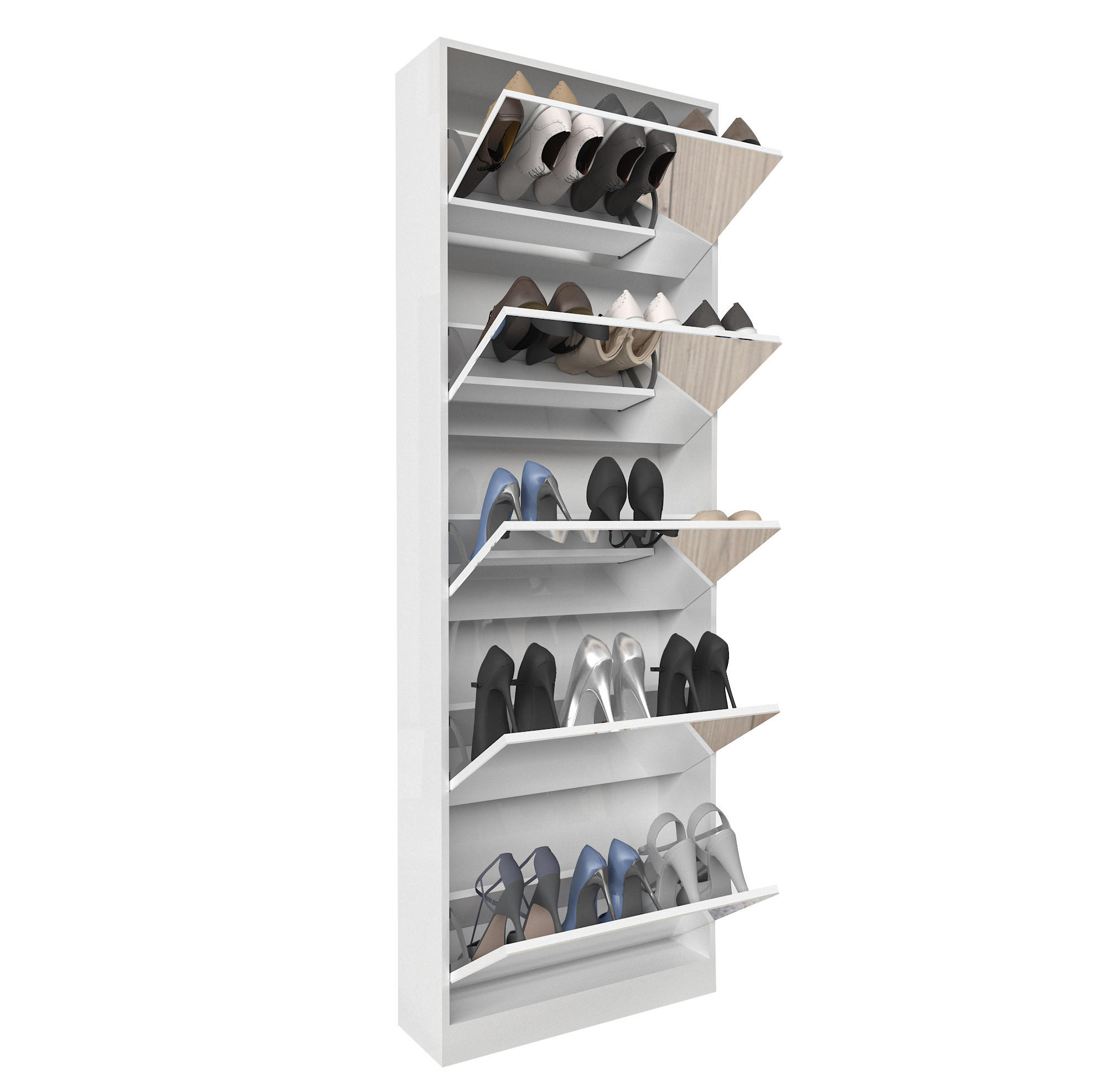 SCHUHSCHRANK 63/20/185 cm weiß aus MDF mit Ganzkörperspiegel - Weiß, Holzwerkstoff (63/185/19.6cm) - OKWISH