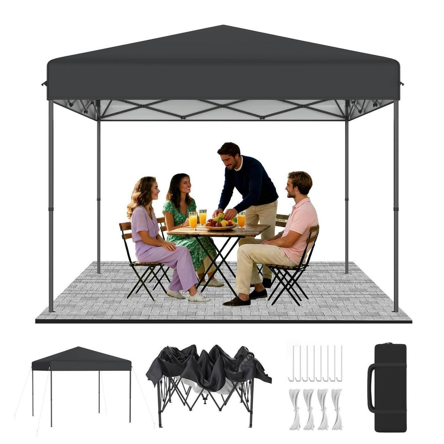 FALTPAVILLON 3 x 3 m Anthrazit mit One-Touch Lift - Anthrazit, Textil (300/260/300cm)