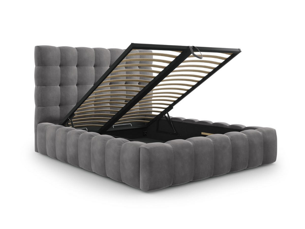 BETT mit Bettkasten und Kopfteil Mamaia aus Samt grau 140x200cm - Grau, Textil (140/200cm) - Micadoni