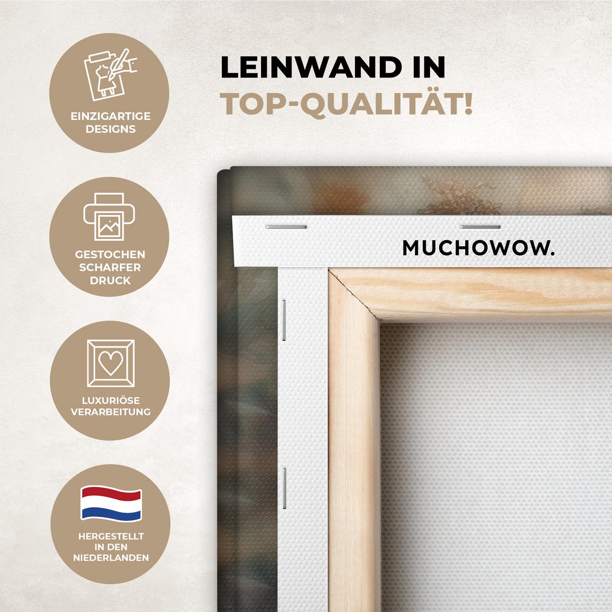 LEINWANDBILD Löwe - Wildtiere - Pflanzen - Natur - Blumen Wandbilder 80x60 cm - Beige, Textil (80/60cm) - MuchoWow