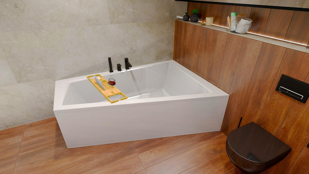 BADEWANNE Eckwanne INTIMA 160/90 Rechts + Schürze + Ablage Ablauf Füße - Weiß, Kunststoff (90/55.5/160cm) - bad land