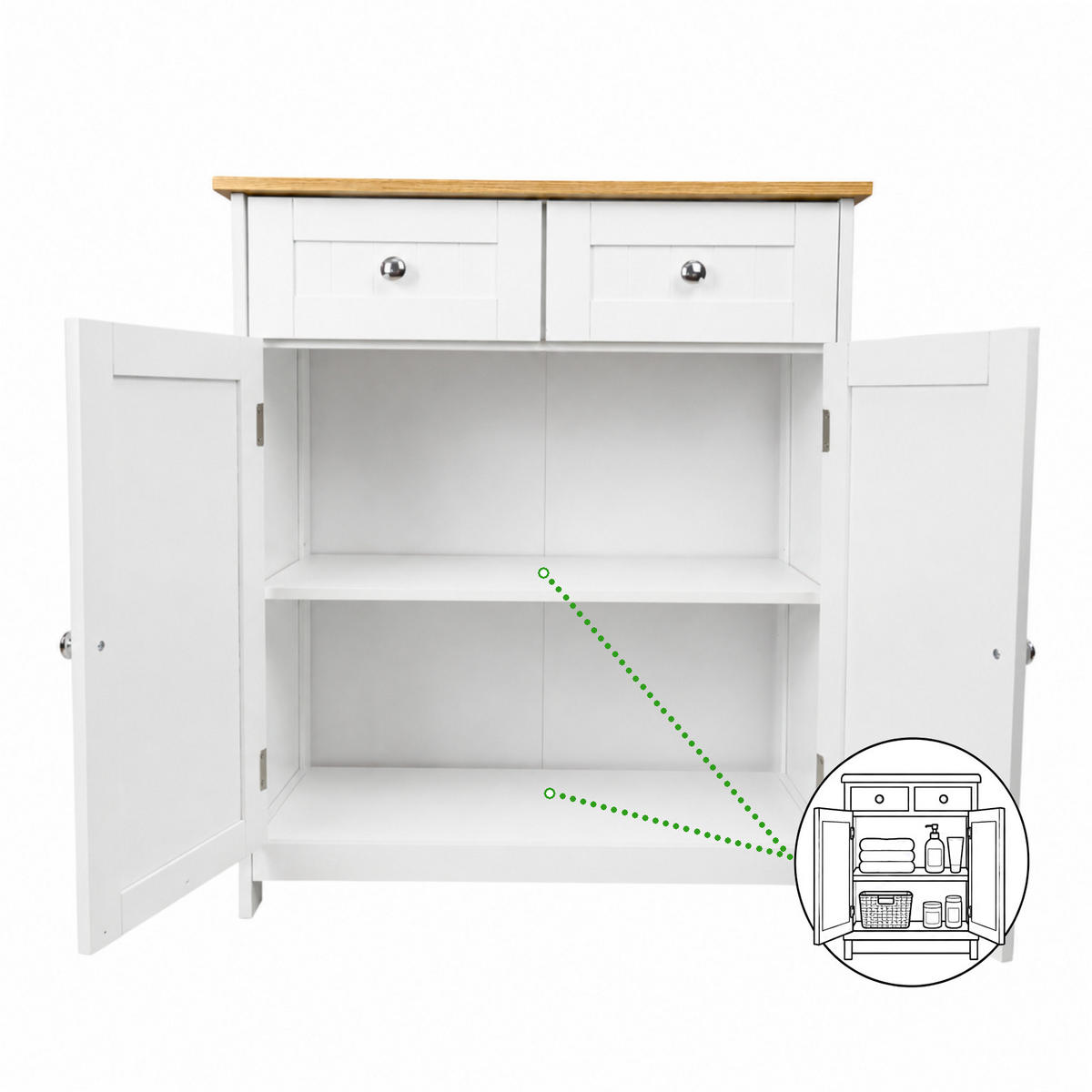 BADEZIMMERSCHRANK MDF Weiß Eiche 2 Schubladen 2 Türen 60x30x75 cm - Hellbraun/Weiß, Holzwerkstoff (60/75/30cm) - Begryf