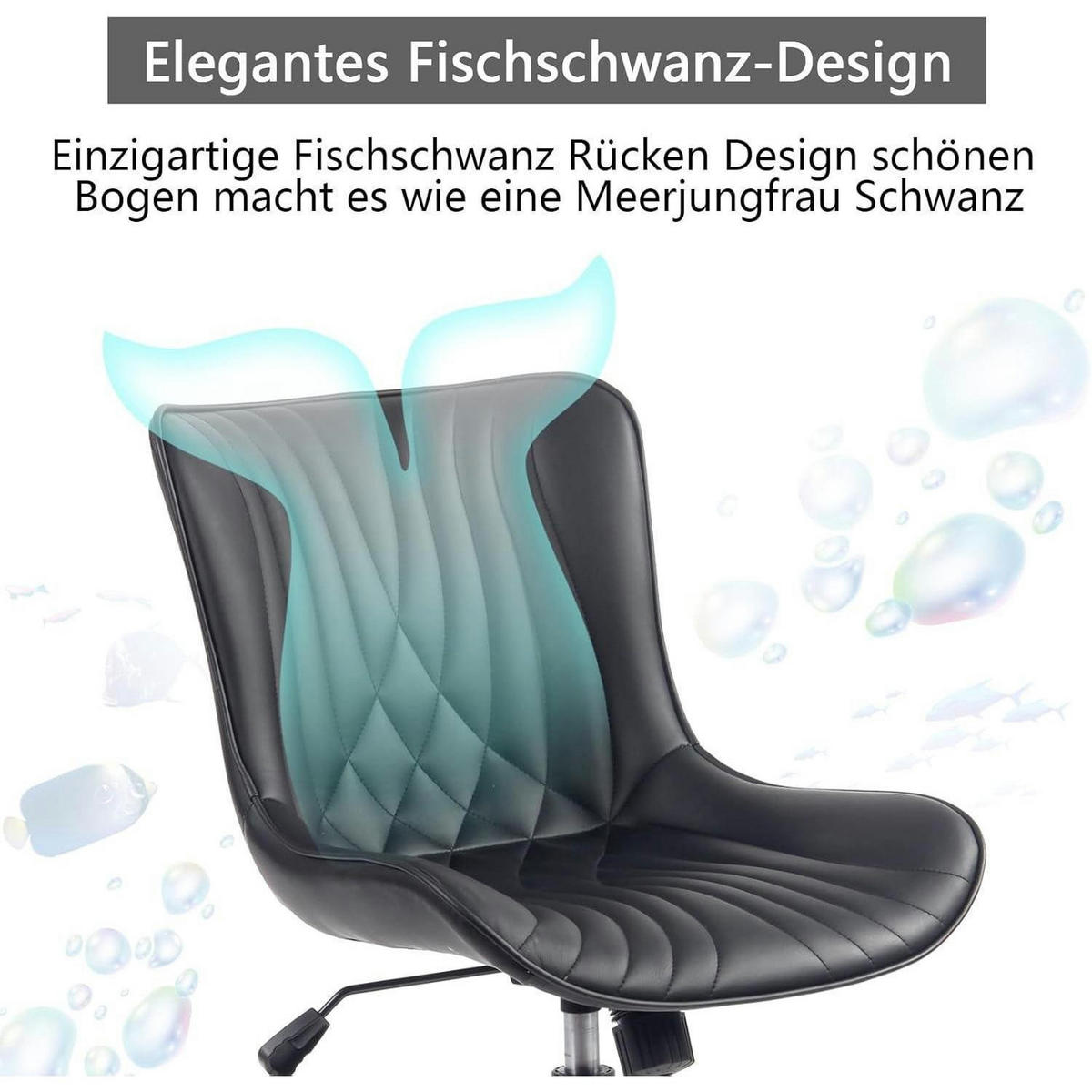 BÜROSTUHL ergonomisch im Fischschwanz-Design, schwarz - Schwarz, Kunststoff (60/78.5/42.4cm)
