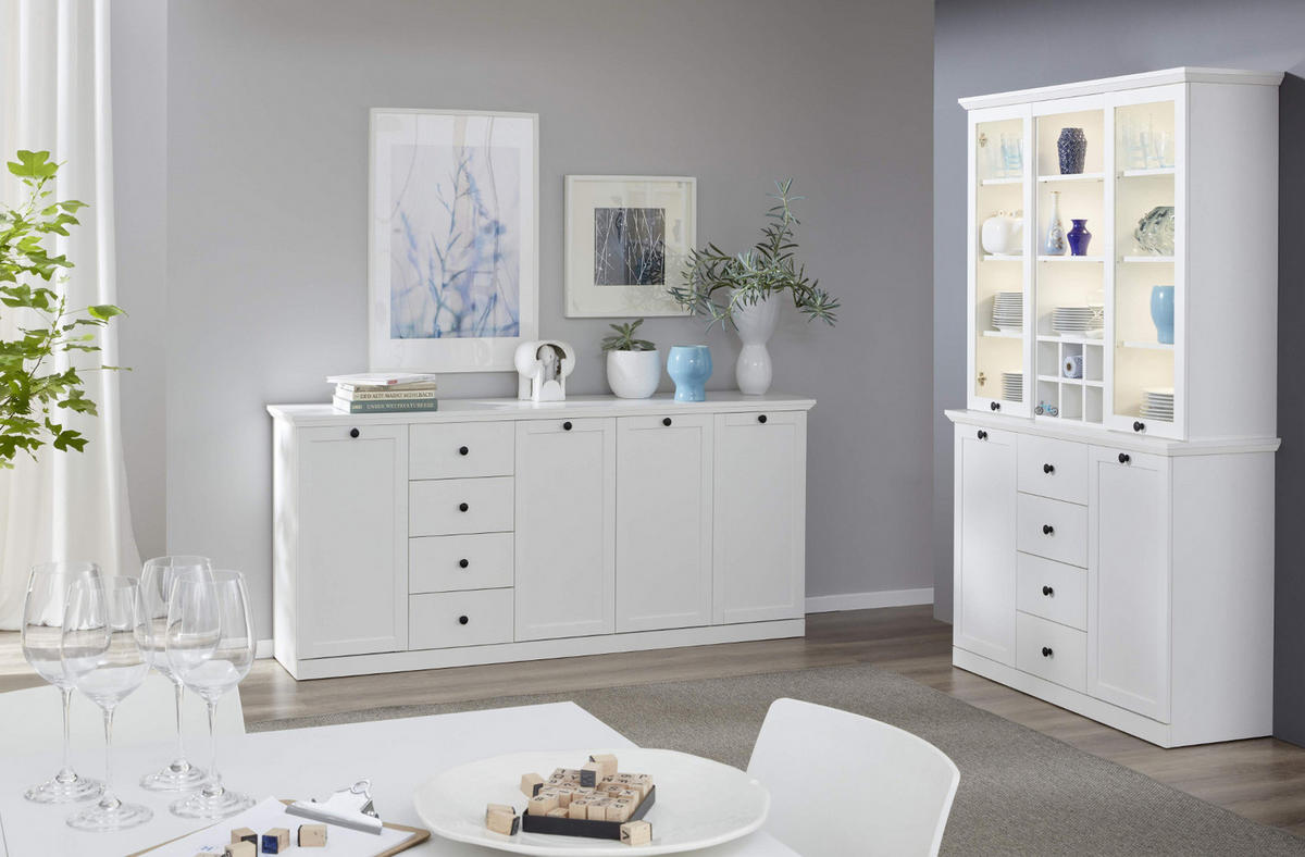 SIDEBOARD weiß, 195 x 88 cm Kommode im Landhausstil - Silberfarben/Weiß, Holzwerkstoff/Metall (195/88/41cm) - Top.Furn