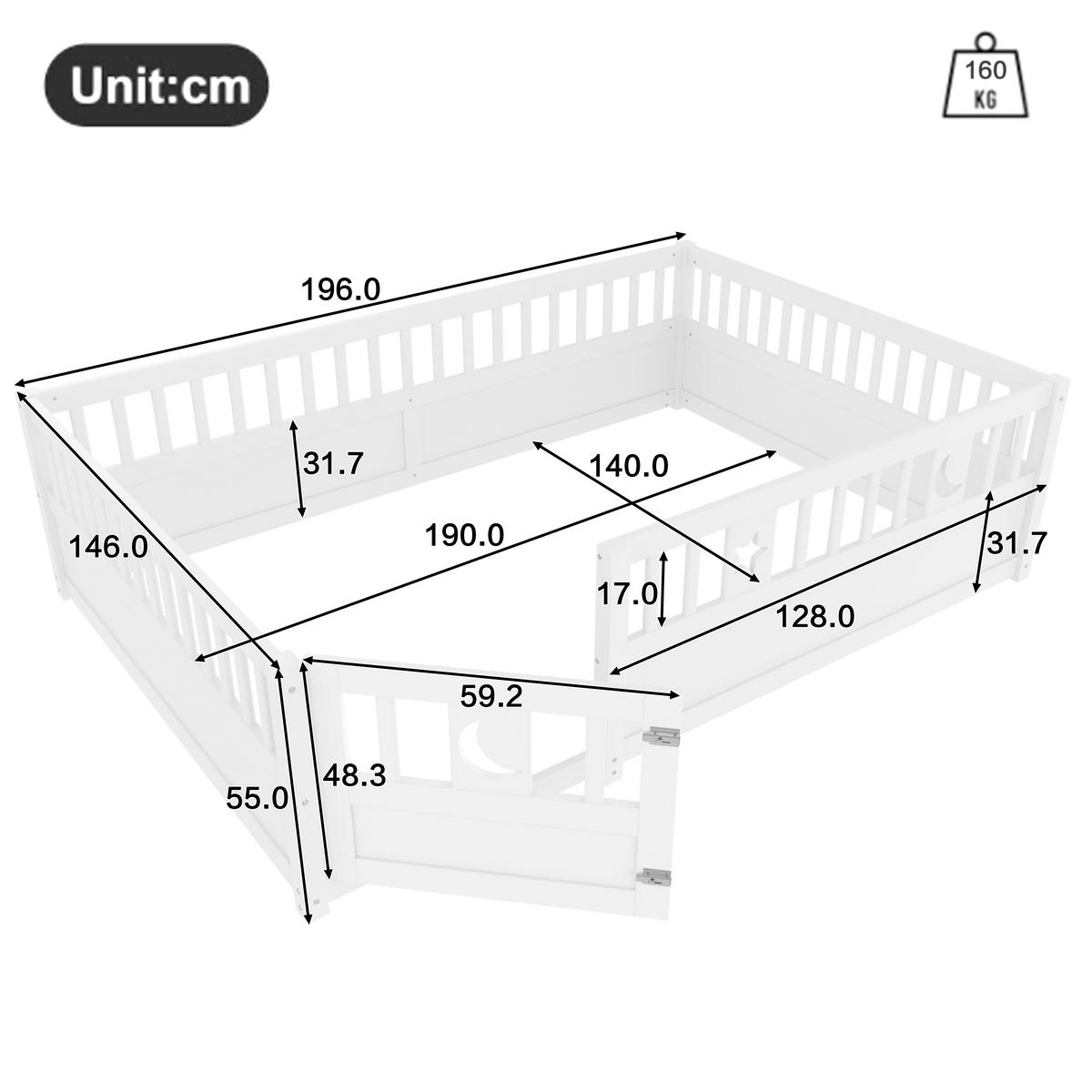 KINDERBETT 140/190 cm Weiß mit Gitter und Stern- und Monddekoration - Weiß, Holz (140/190cm) - OKWISH