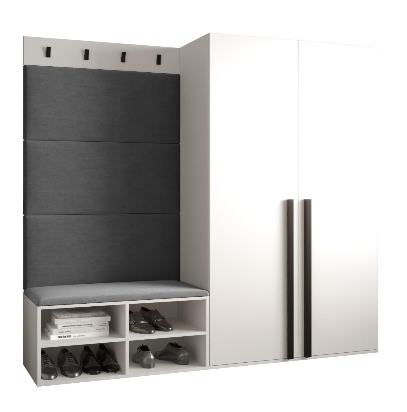 Möbel Kryspol Garderoben-Set Weiß, Grau 184x184x42 cm