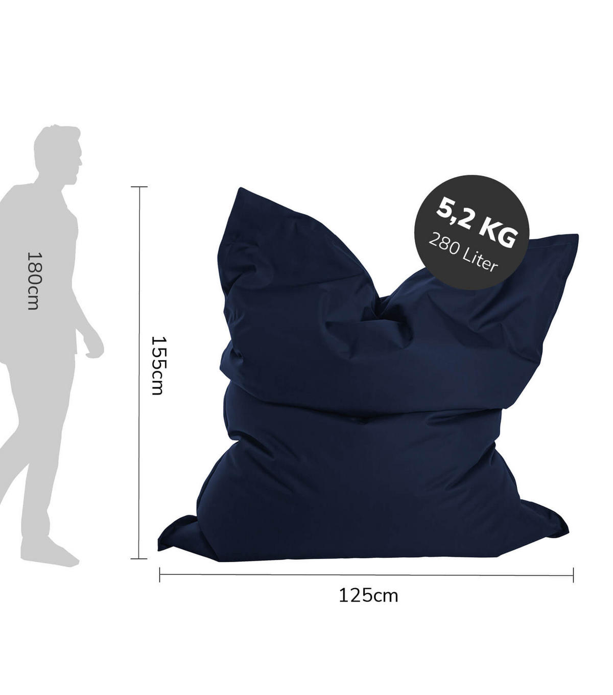 SITZSACK mit Schutzhülle Der Große - Dunkelblau, Textil (125/155/20cm) - Mokebo