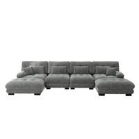 WOHNLANDSCHAFT Grau 406/145/81 cm 4-Sitzer Modular mit Hocker - Grau, Textil (406/81/145cm) - PANGIVO