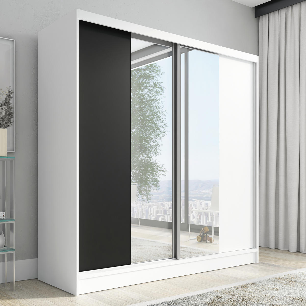 SCHWEBETÜRENSCHRANK 200 CM DUO Farbe: Weiß |schwarz|weiß - Schwarz/Weiß, Holzwerkstoff (200/215/60cm) - A&J MöbelLand