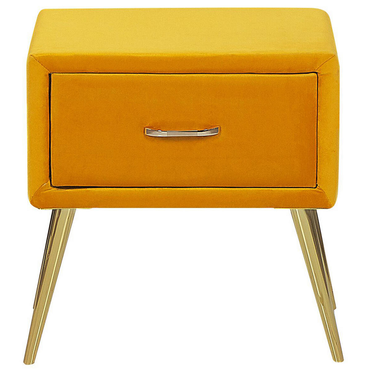 NACHTTISCH Samtstoff gelb/gold 1 Schublade 38/46/49 cm Flayat - Gelb/Goldfarben, Textil (46/49/38cm) - Beliani
