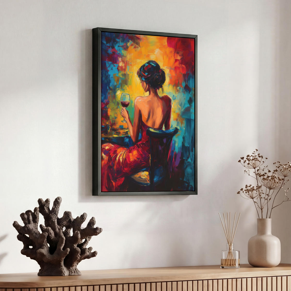 LEINWAND Bilder mit Rahmen - Wein - Frau - Stimmungsvoll - Farbenfroh - 30x40 - Bordeaux, Textil (30/40cm) - MuchoWow