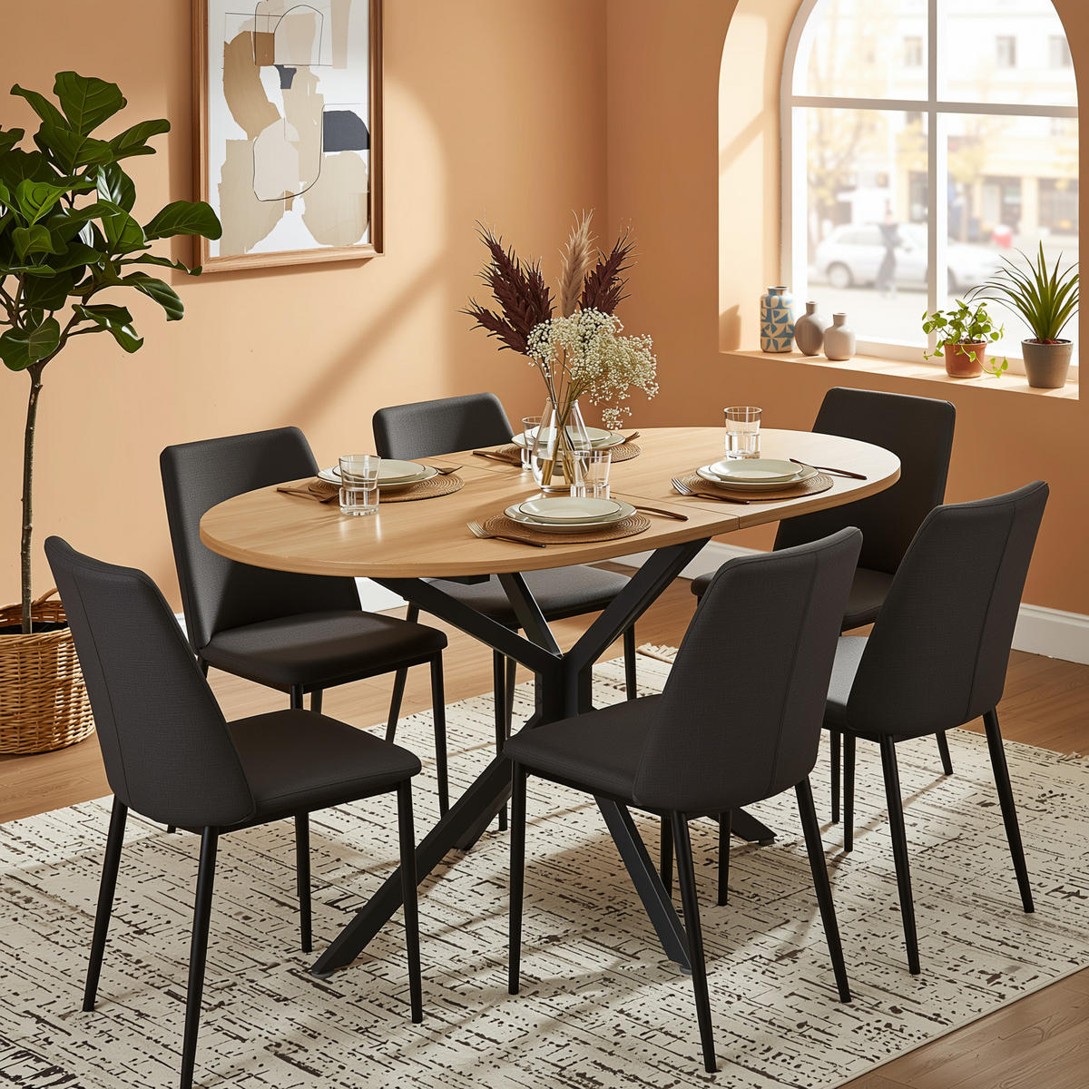 JÍDELNÍ STŮL oválný 120 cm, přírodní a kov, křížová podnož - barva dubu, kompozitní dřevo (80/120/75cm) - Urban Meuble