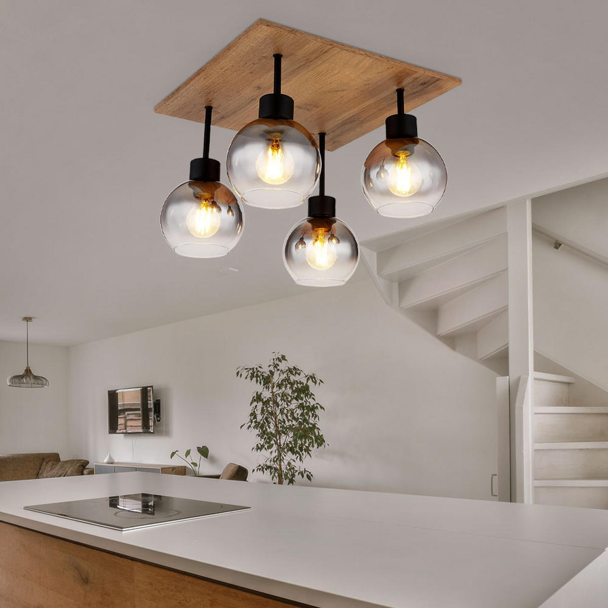 DECKENLEUCHTE MOITAS Holzoptik Braun - Braun, Glas (40/40/33.5cm) - Globo Lighting