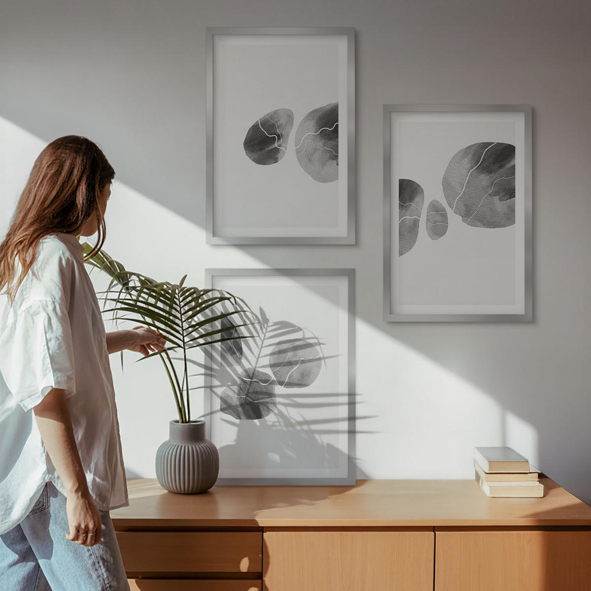 WANDBILDER 3er Set - 40x60 cm Silberner Rahmen - Abstrakte Kunst, Farbspritzer - Silberfarben, Kunststoff (40/60cm) - ArtPrintCave