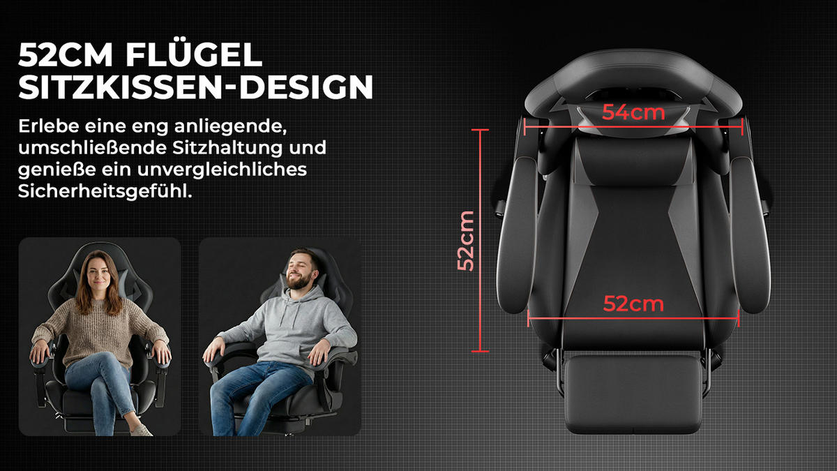 GAMINGSTUHL Schwarzgrau 58,5/63/120,5 cm - Schwarz, Metall (58.5/120.5/63cm) - PANGIVO