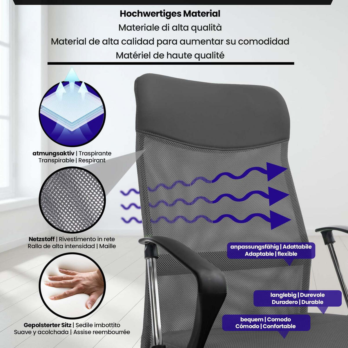 BÜROSTUHL Waterloo, Kunstleder Grau - Grau, Textil/Metall (60/118/53cm) - TPFLiving