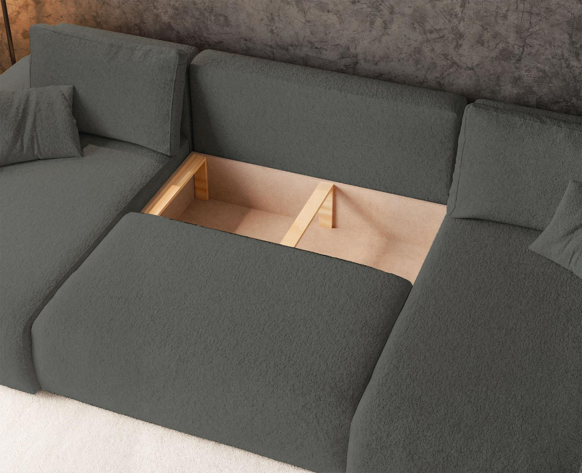 WOHNLANDSCHAFT Pianoni Dunkelgrau Bouclé-Bezug - Dunkelgrau/Schwarz, Kunststoff/Textil (312/83/140cm) - Selsey