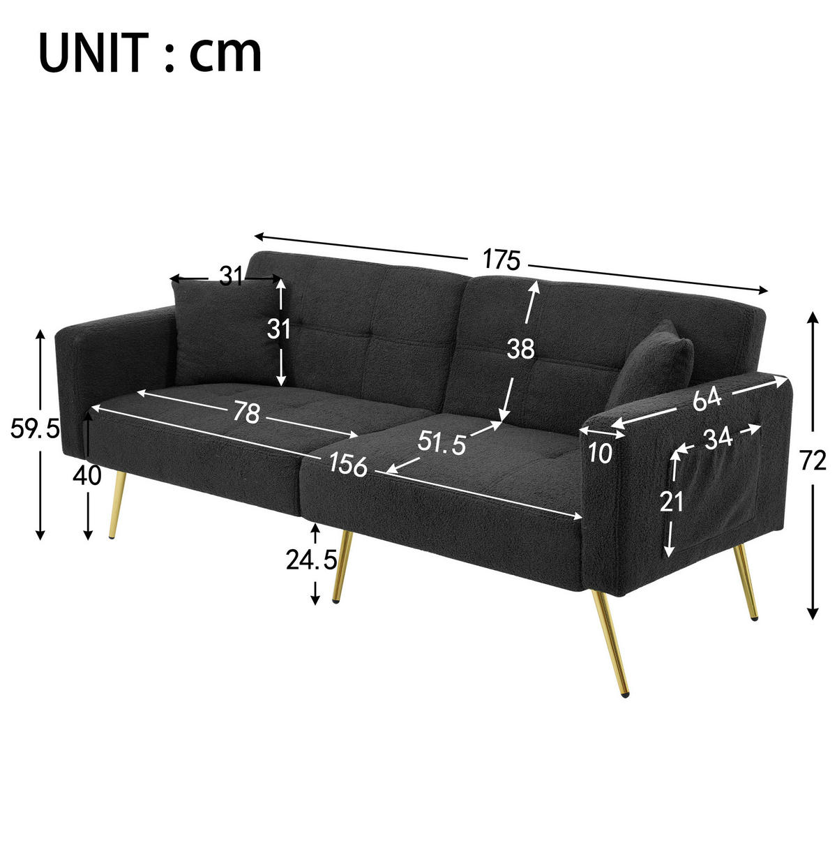 SCHLAFSOFA mit Bettfunktion verstellbar 175 x 64 x 72 cm Antique Gray - Grau, Kunststoff (175/72/64cm) - Meubliv