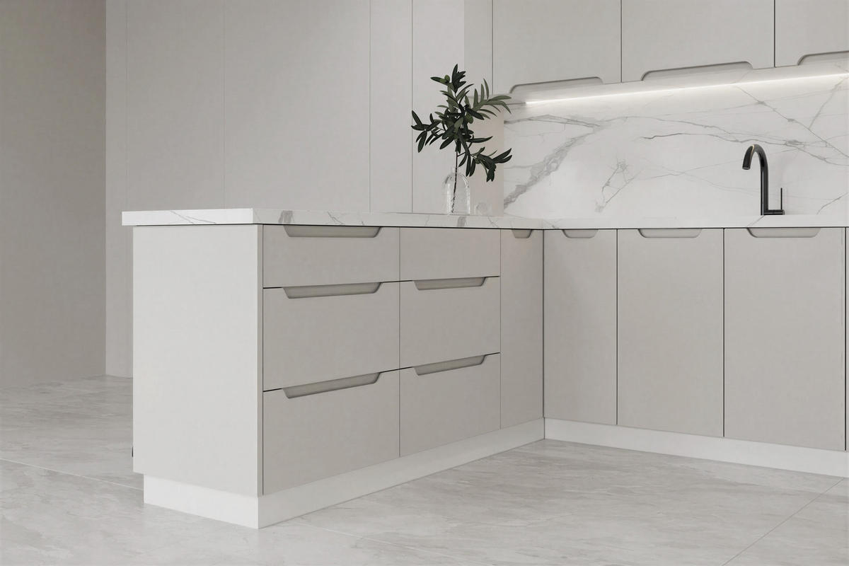 KÜCHENZEILE - KS27-G390x260 – Zivora - Komfort und Design perfekt vereint - Hellgrau, Holz (390/213.3/260cm) - ROYAL24_MARKT