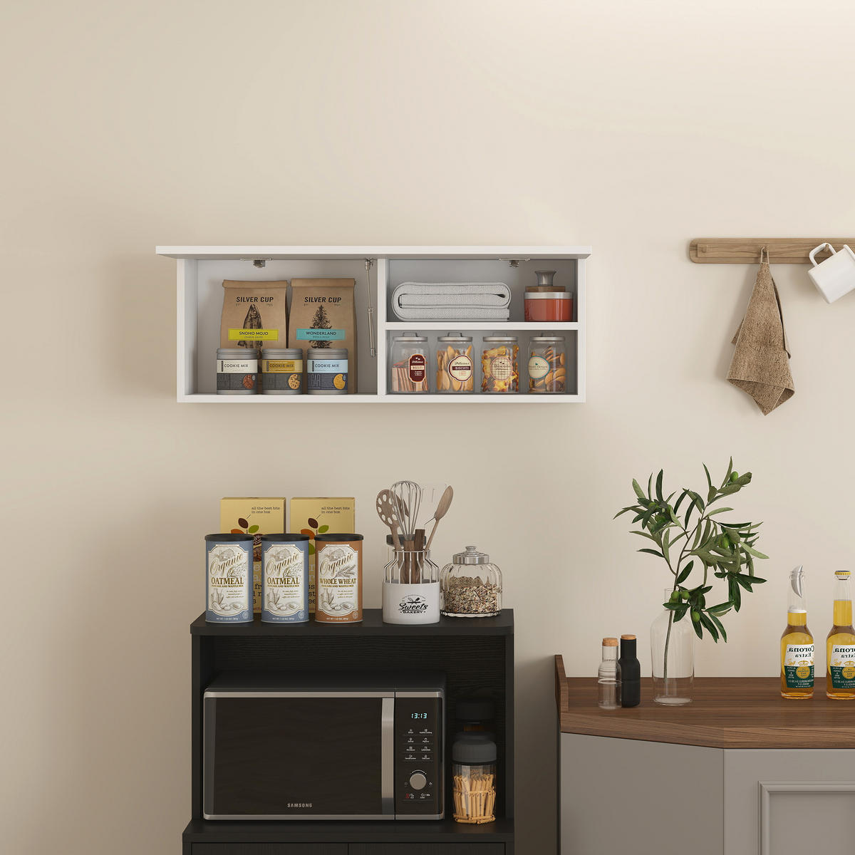 BADEZIMMERSCHRANK Hängeschrank Wandschrank mit nach oben klappbarer Tür Weiß - Weiß, Holzwerkstoff (25/30/80cm) - HOMCOM