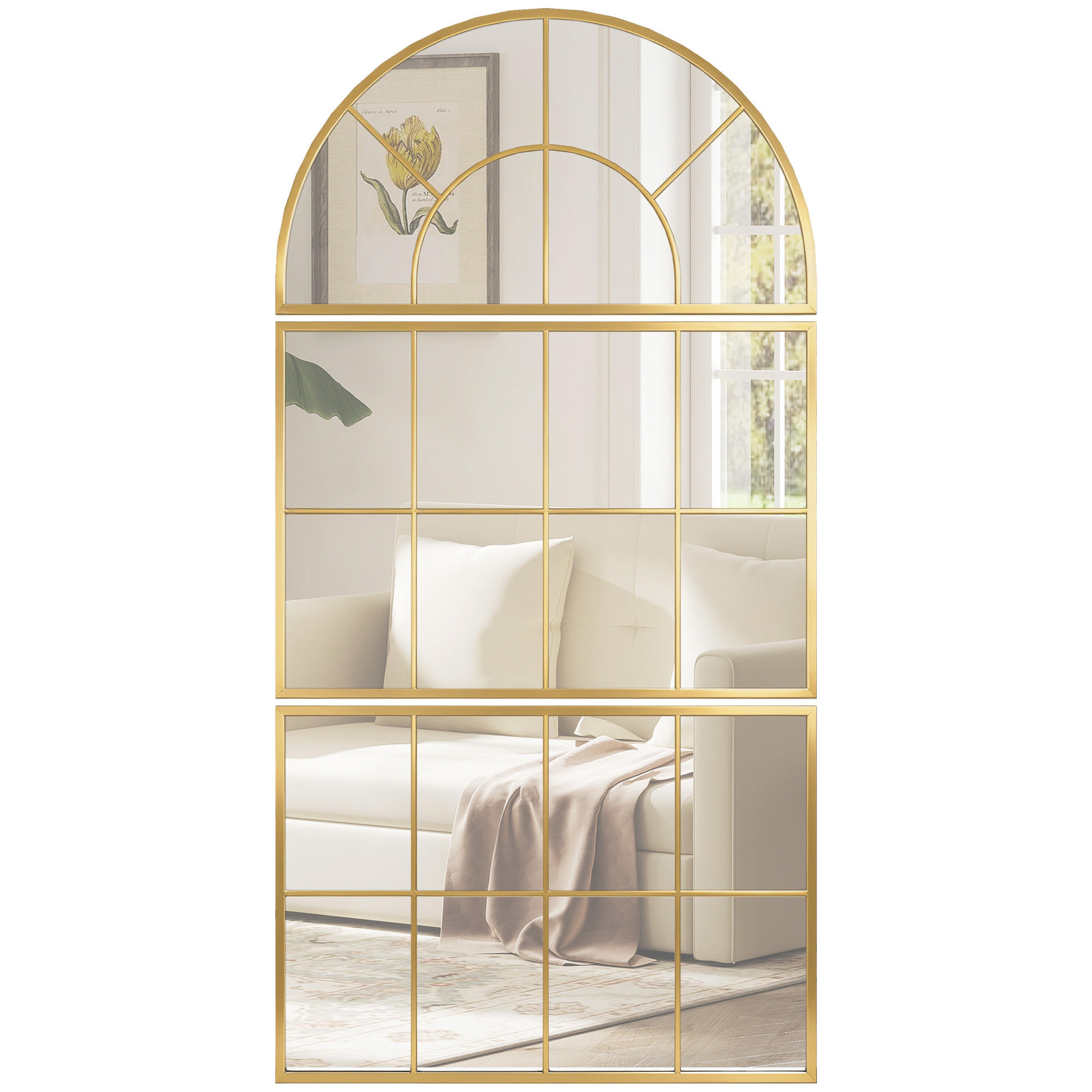 WANDSPIEGEL DE-14325 3-teilig, Fenster-Design Gold - Goldfarben, Glas (76/150/2cm) - ComfortXL