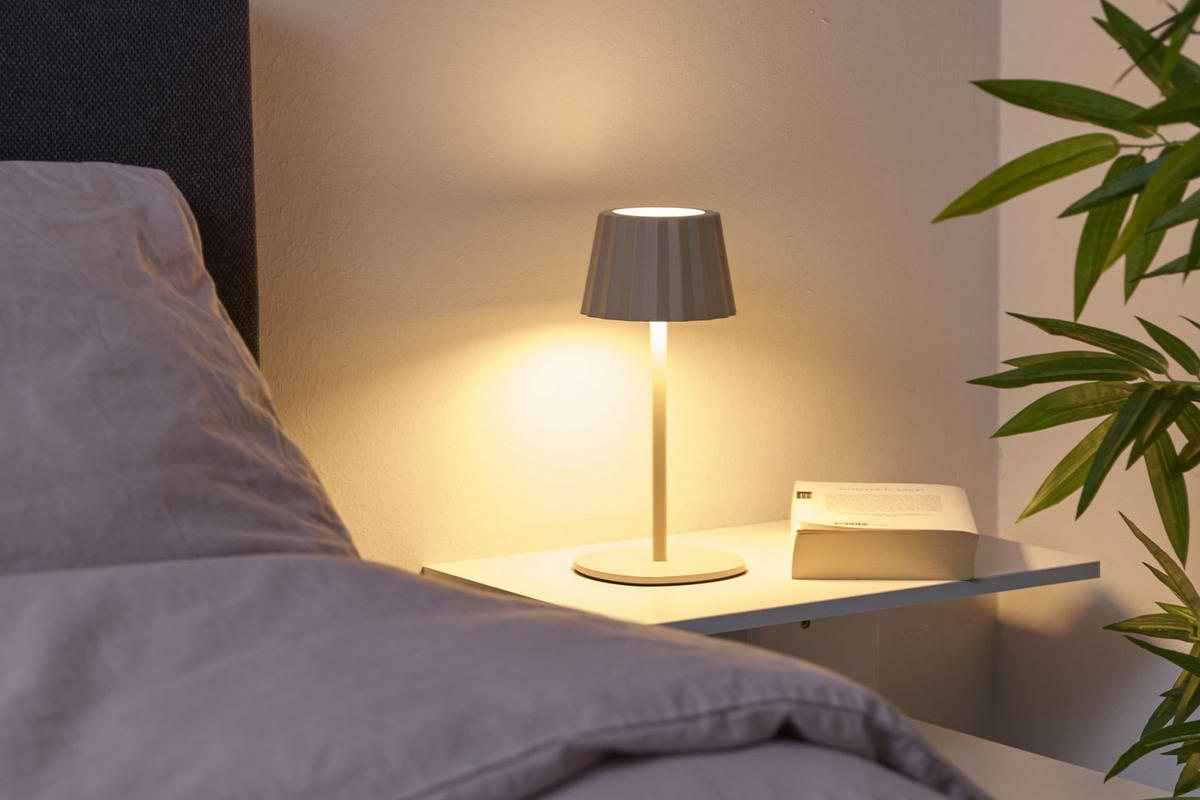 3IN1-LED-TISCHLAMPE - Flaschenleuchte mit Dimmfunktion und warmweißem Licht für Innen und Außen, Plissee beige - Beige, Metall (15/15/45cm) - Northpoint